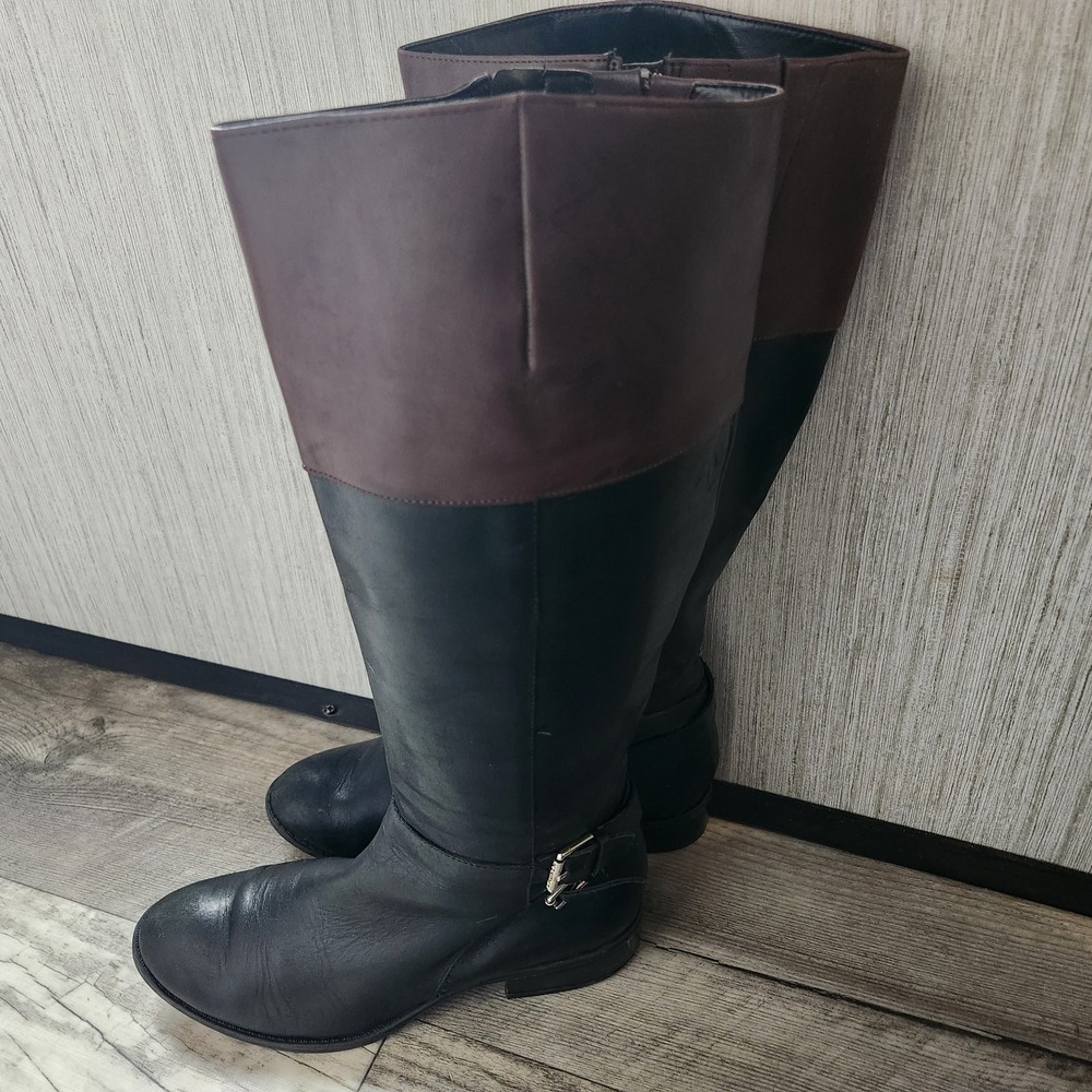 Lauren Ralph Lauren Riding Boots Marba 6.5B Black Brown Leather Zip Up LRL